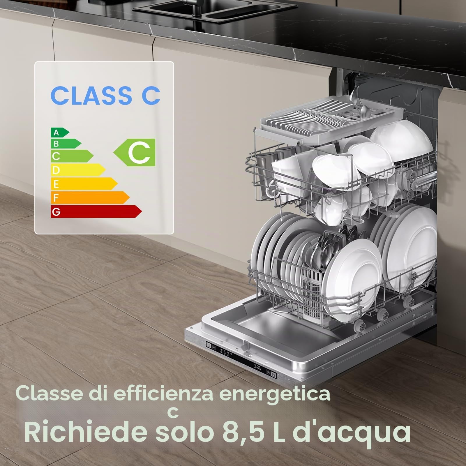 Midea SV 5.14K10C - Lavastoviglie completamente integrata 45 cm, 10 soffitti a misura, lavabile in lavastoviglie con WiFi, 8 programmi, 44 dB, apertura automatica della porta, 0-24H, in acciaio inox