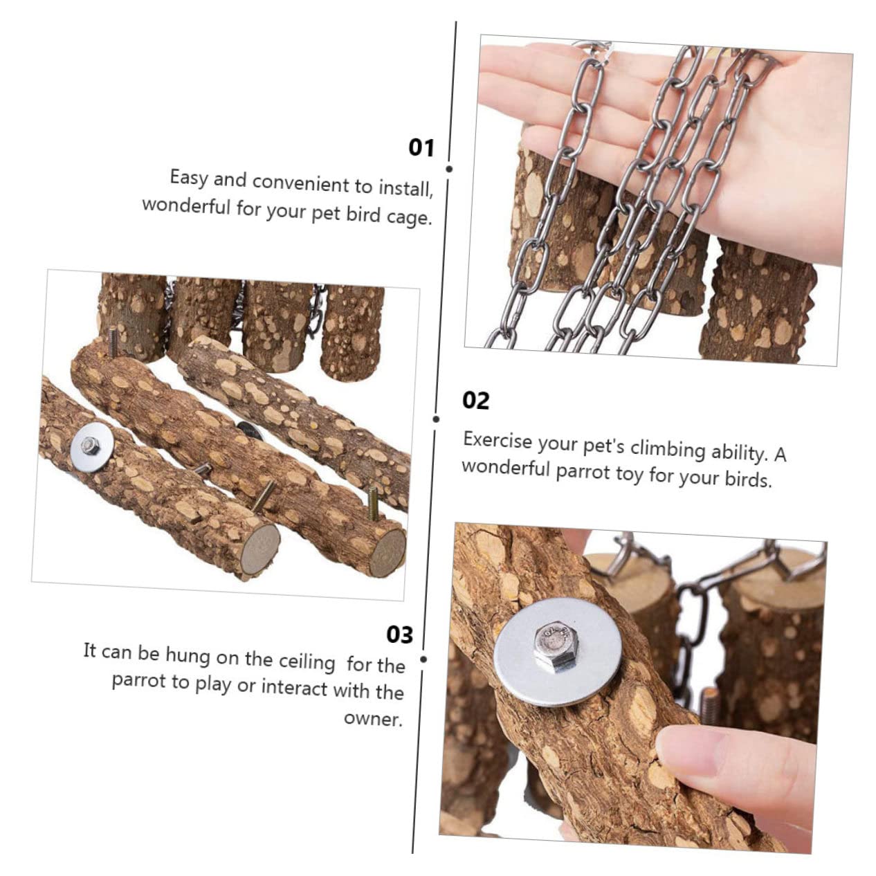 YARNOW Supporto Inossidabile per in Naturale Legno Altalena e Pappagalli Resistente Giocattolo Integrato, in Acciaio Esercizio e Divertimento Colore Casuale di Pappagalli Medi
