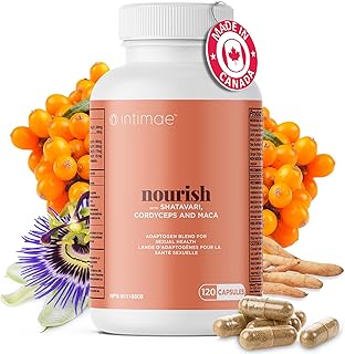 Intimae Nourish Hormone Balance Supplements for Women w/Maca Root: Menopause, PCOS, Hot Flashes, PMS, Bloating Relief - Improve Estrogen, Mood, Energy, Vaginal Health & Sleep - Made in Canada -120 ct