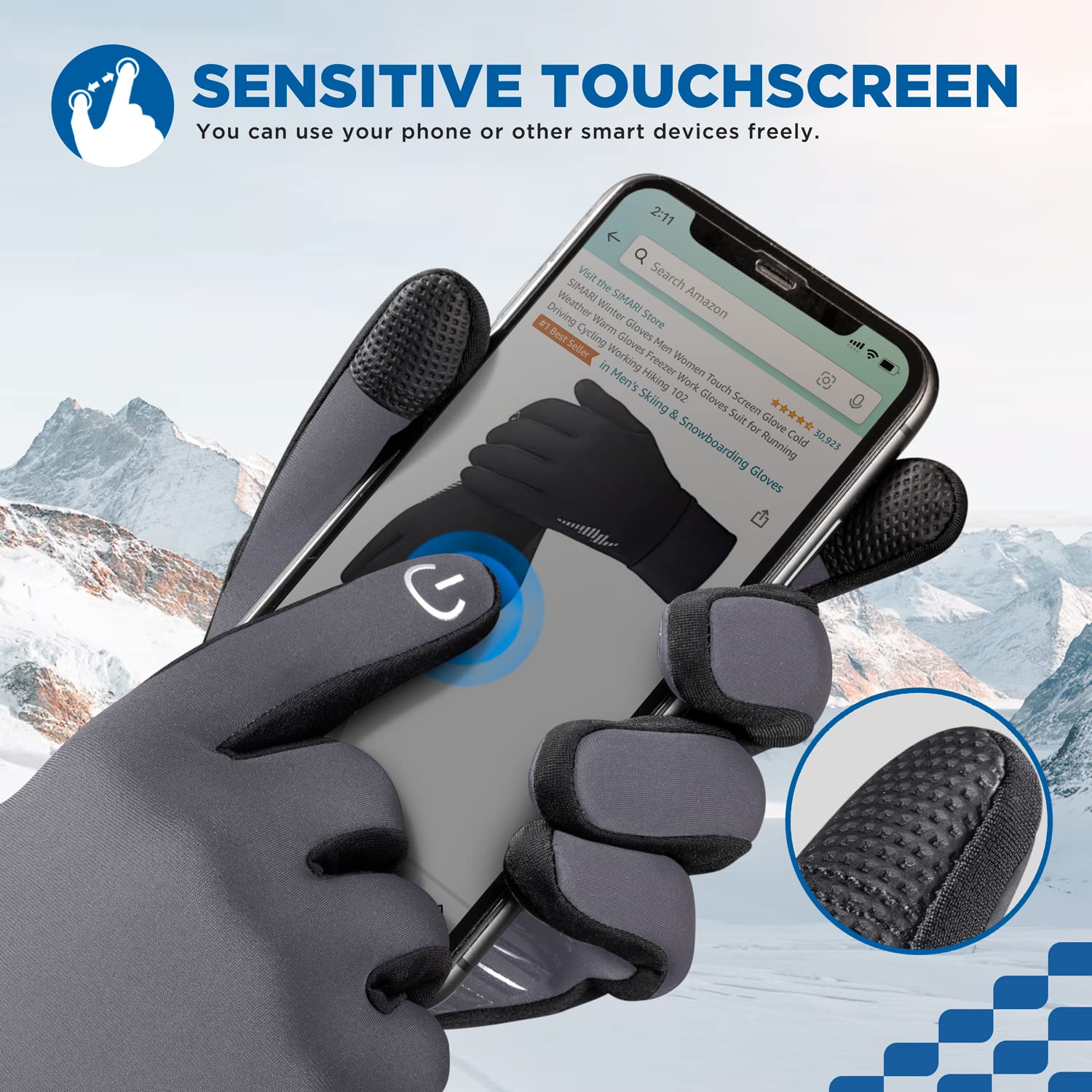 SIMARI Guanti termici invernali da uomo e donna, touch screen, antiscivolo, antivento, per guida, ciclismo, sci, lavoro, attività all'aperto SMRG102