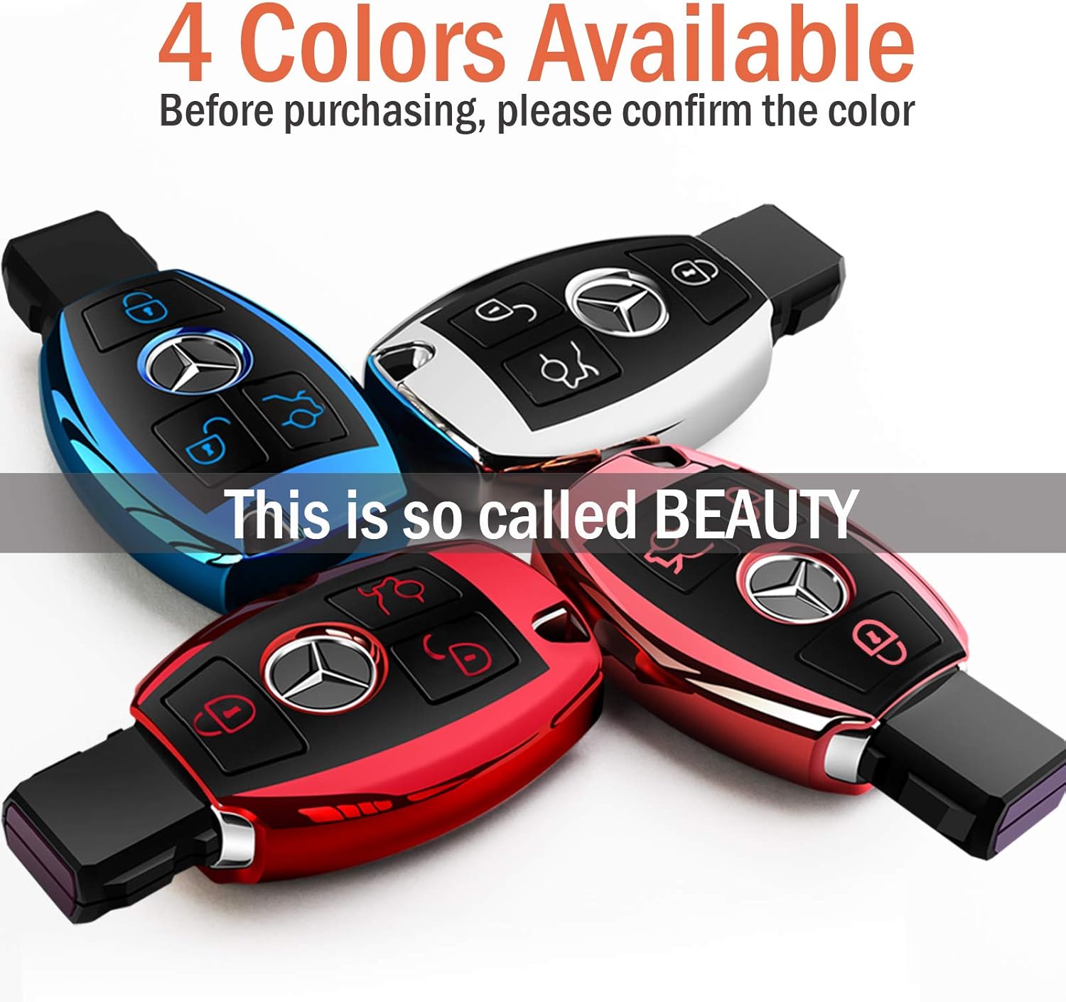 Intermerge for Mercedes Benz Key Fob Cover, Premium Soft TPU Key Case Cover Compatible with Mercedes Benz C E S M CLS CLK G Class Keyless Smart Key Fob_Rose Gold - Image 6