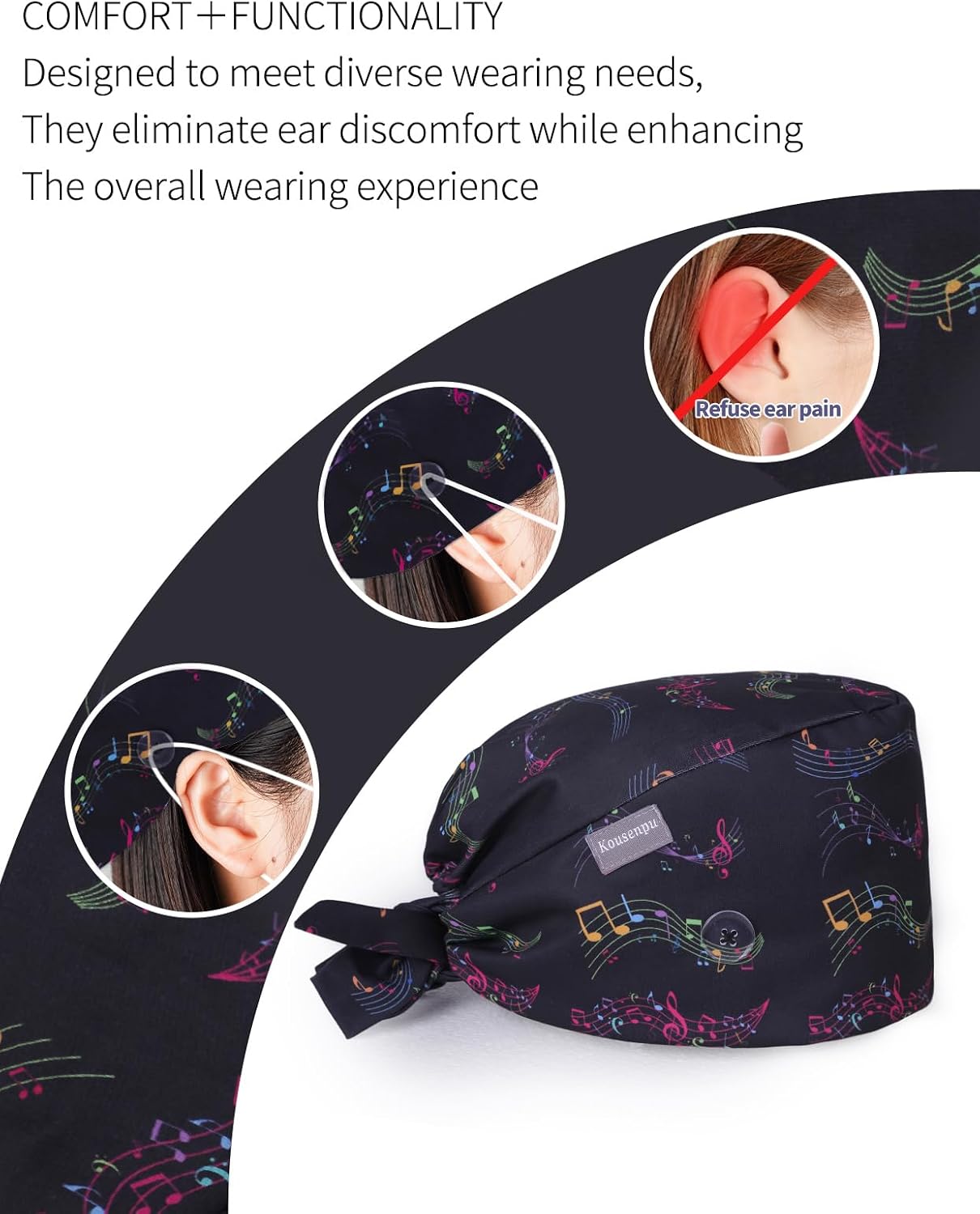 Kousenpu Scrub Cap for Men, Adjustable Surgical Hats with Buttons