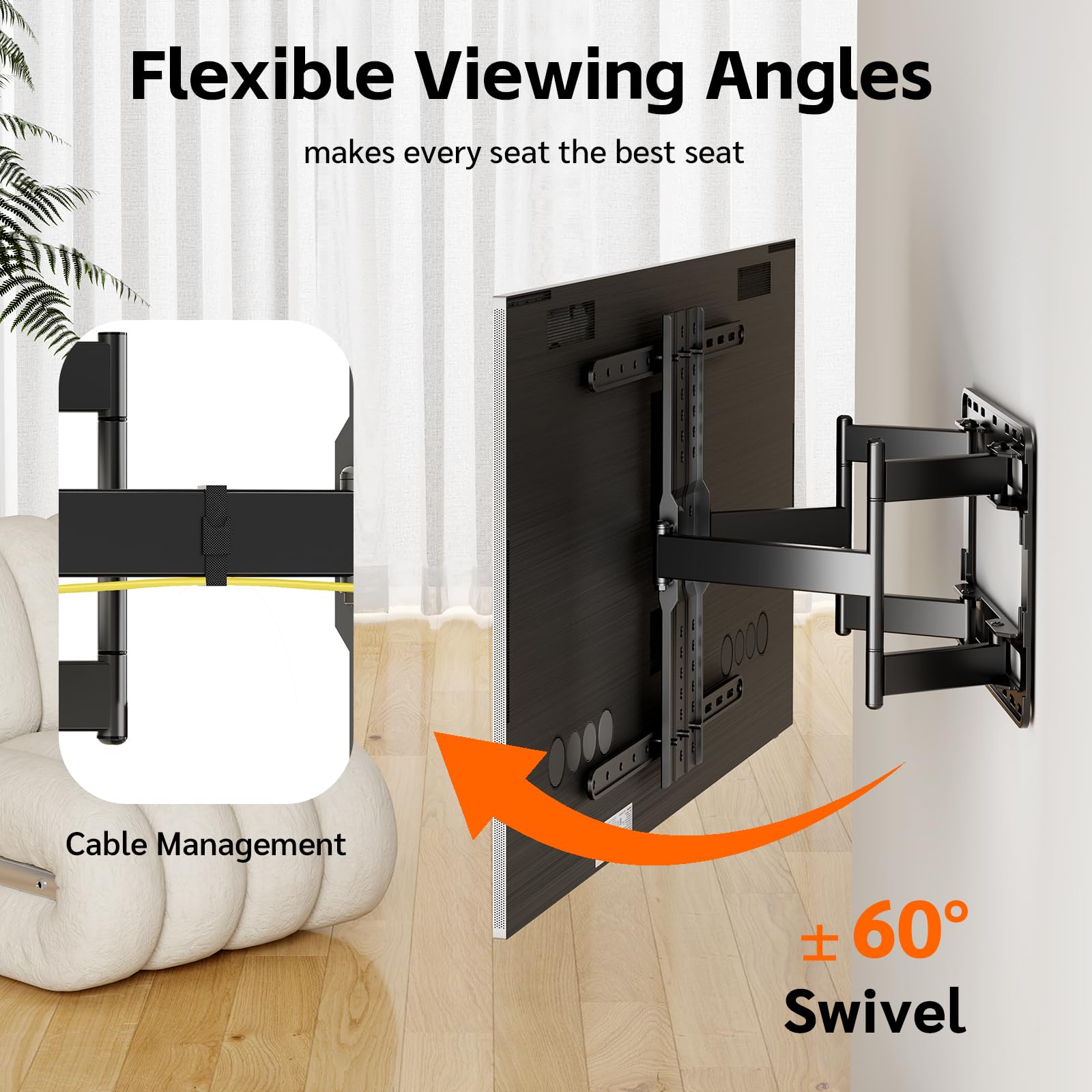 Supporto da parete ultra sottile per TV da 1,2" per televisori da 43-90 pollici, inclinazione +3/-15°, staffa sottile a basso profilo, doppio braccio articolato girevole con inclinazione, adatto a
