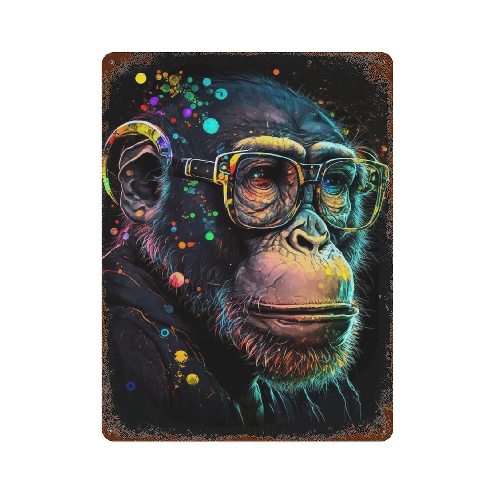 Retro Metal Sign Colorful Chimpanzee Portrait 15.7"x11.8", Decorative Metal Wall Art for Pub, Kitchen And Man Cave Decor