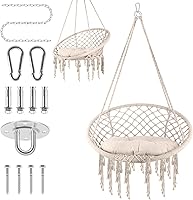 Vista 8 de Macrame Swing Chair with Removable Cushion & Hardware, Heavy-Duty Hammock Chair Handwoven from Cotton Rope, Supports 330LBS for Boho Patio, Bedroom