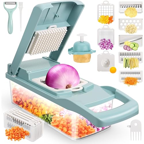 senbowe Ultra-Sharp 420-Grade Hardened Stainless Steel Onion Vegetable Chopper Dicer, 8 Interchangeable Blades, Includes Egg White Separator, Time Saver, 1 Year Warranty