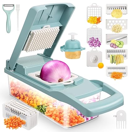 Vegetable Chopper,Senbowe Multifunctional 13-in-1 Food Choppers Onion Chopper Vegetable Slicer Cutter Dicer Veggie chopper with 8 Blades,Colander Basket,Container for Salad Potato Carrot Garlic