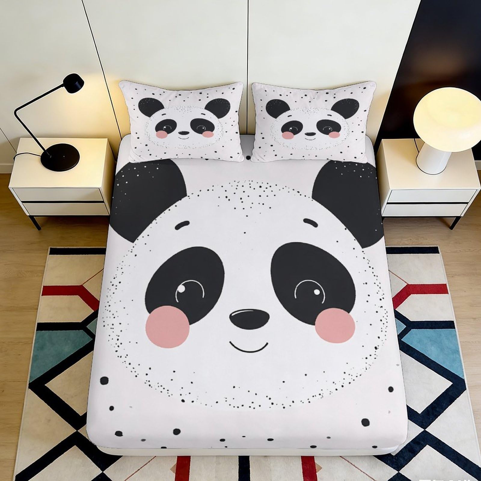 3D Printed Panda Cartoon Fitted Sheet Microfiber Soft Cute Animal Bed Cover for Bedroom Guest Room Decor 90x200x25cm