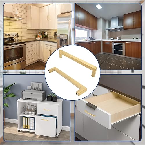 Miniatura 7 de Qjaiune Paquete de 6 tiradores cuadrados de gabinete de color dorado cepillado, 5 pulgadas de agujero a agujero, manijas de gabinete de acero