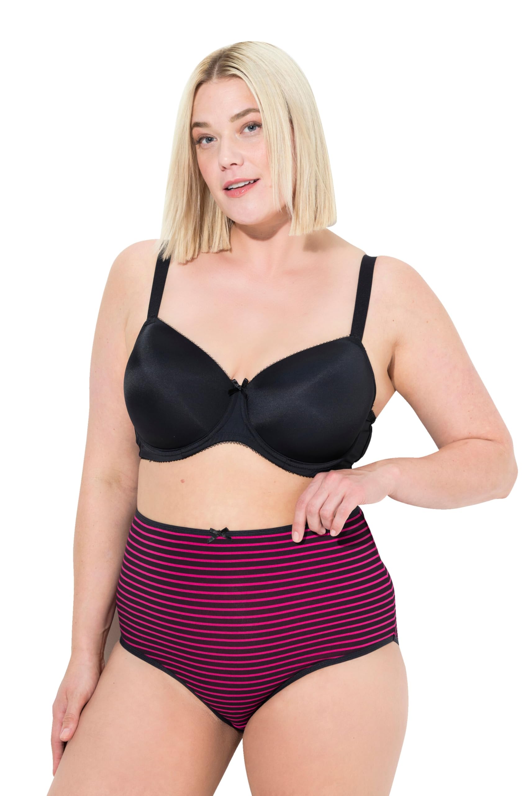 Ulla Popken Damen große Größen Übergrößen Plus Size Maxislips, 5er-Pack, Ringel/einfarbig, High Waist 827455
