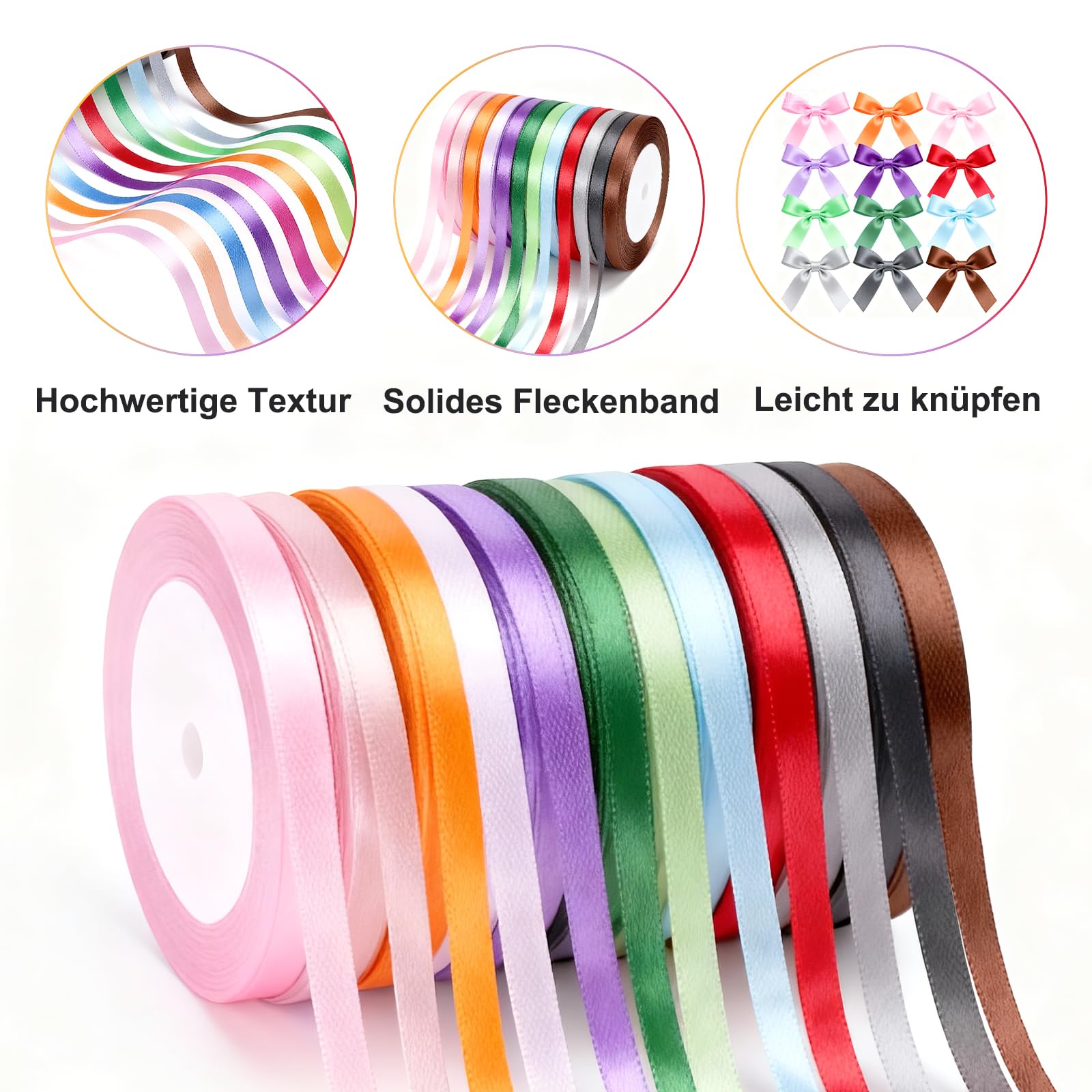 Satijnen lint,12 kleuren,polyesterlint 10 mm x 22 meter,stoffen lint voor geschenkverpakking,doe-het-zelf kunst en ambachten,ballonnen, strikken, bruiloftsdecoraties