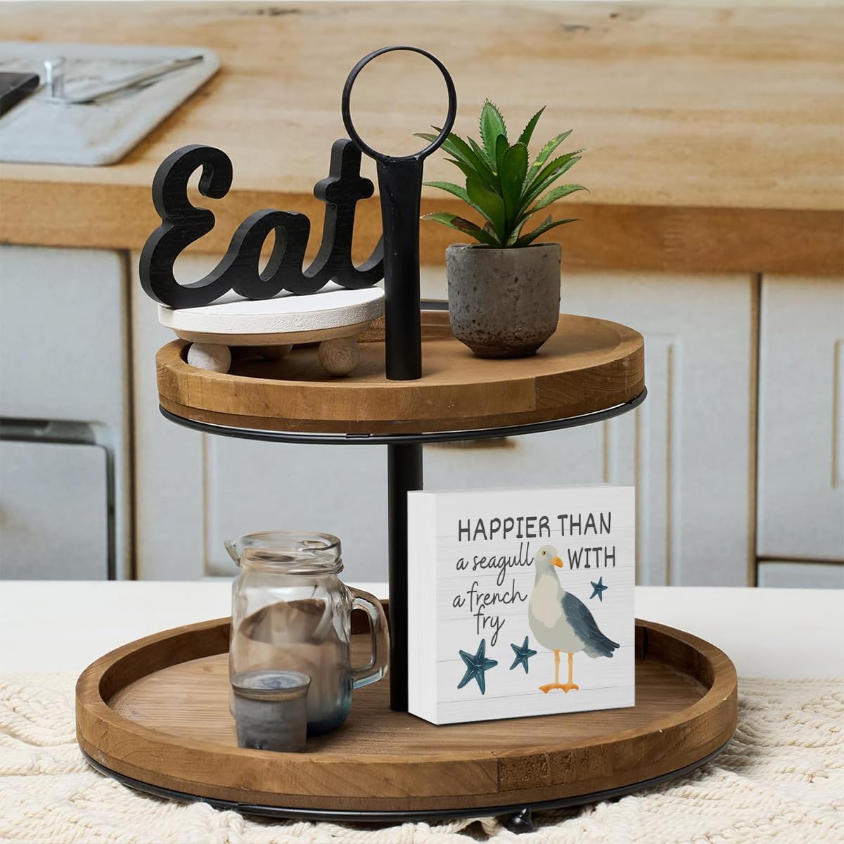 Happy Summer Sign Decor Summer Decorations for Home Funny Seagull Wooden Box Sign Desk Accessories Home Office Beach House Bedroom Bathroom Decor 5 X 5 Inch image 5