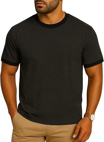 JustBlanks Mens Ringer Tee Shirt 100% Cotton Short Sleeve Tshirt for Men