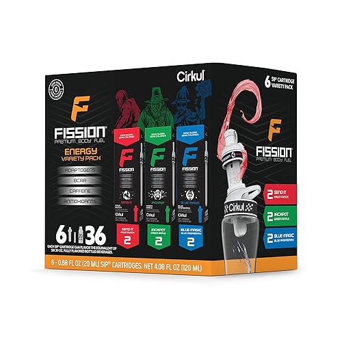 Cirkul Fission Energy Flavor Cartridge Variety Pack with Caffeine, 6-Pack (2 Send It, 2 Jackpot, 2 Blue Magic) - Fission Energy Variety Pack