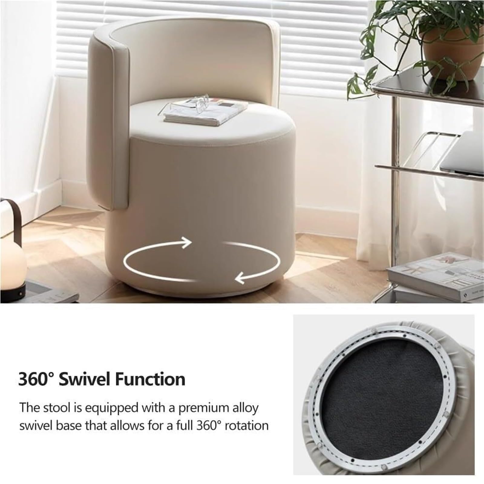 Lussuoso sgabello da trucco moderno girevole a 360 °, morbido sedile imbottito, perfetto per la decorazione della casa, elegante design grigio, comoda sedia per toelettatura per routine di bellezza