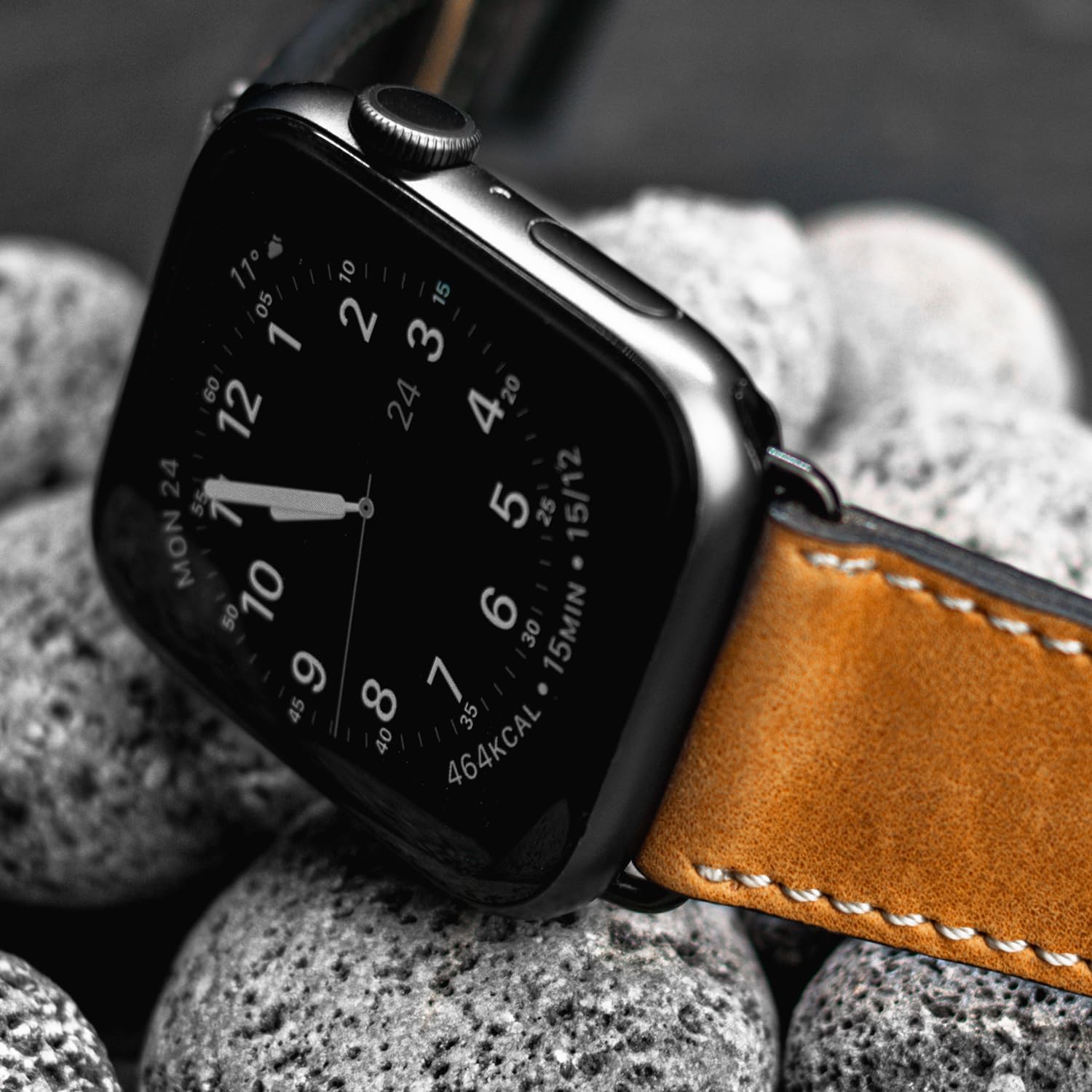 Armband HOHELUFT | kompatibel mit Apple Watch 1-9, SE | Leder | für Damen und Herren | Sport | Cognac