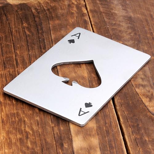 Miniatura 6 de Yoption 5 unidades de acero inoxidable tamaño tarjeta de crédito Casino abridor de botellas de cerveza para su cartera (5, póquer)