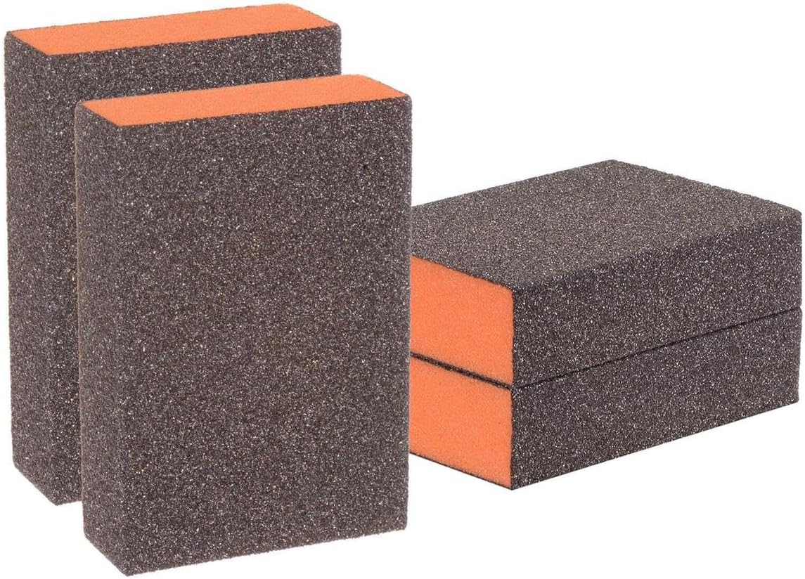 Toolparts And Accessories 4pcs Sanding Sponge Blocks 120-180 Grits Sanding Block 100x70x25mm Brown&Orange (#CN#130824-13681)