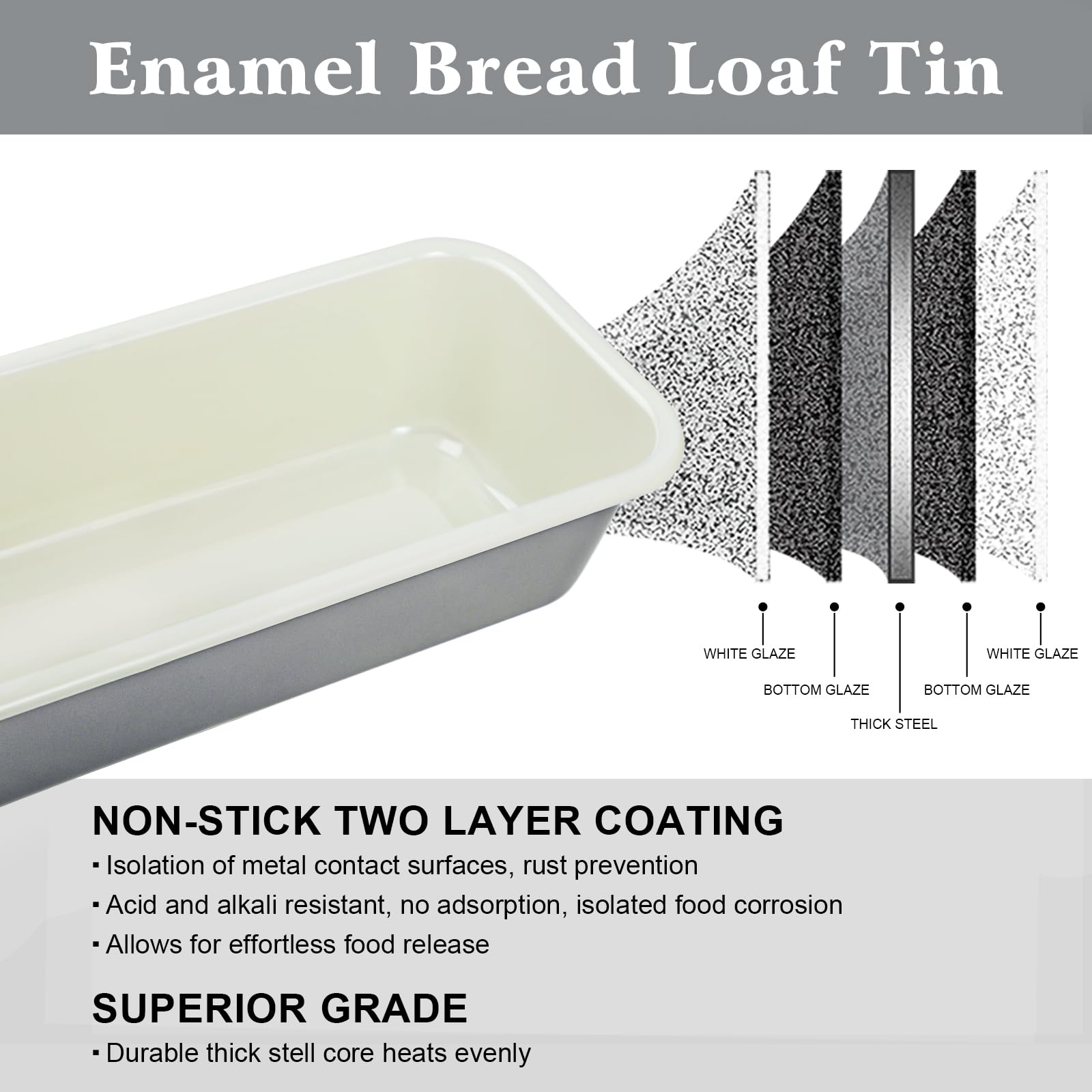 webake Stampo per pane smaltato, 32 cm, rettangolare, per torte, pane tostato, 32 x 13 x 7 cm