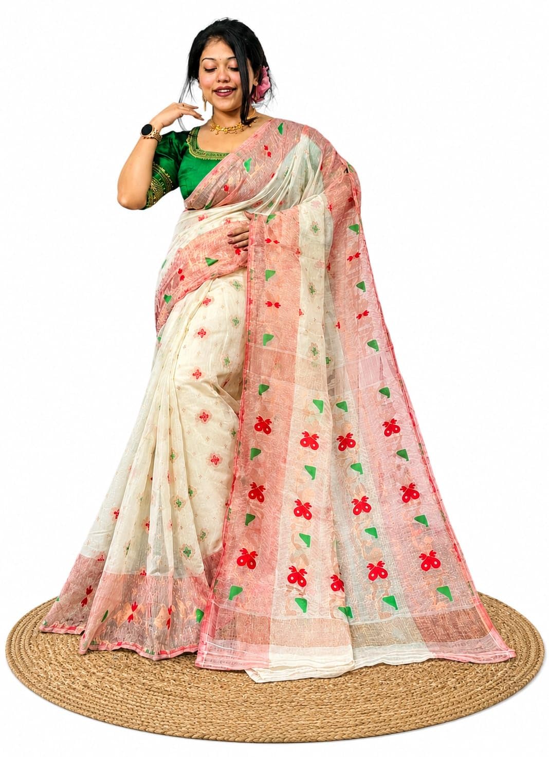 Trending Authentic Soft Cotton Silk Jamdani Saree Artisanal Weave and Lightweight Draping-image-13
