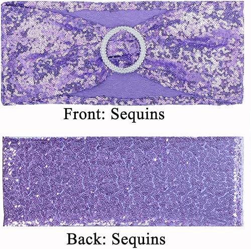 Miniatura 2 de Paquete de 100 bandas de lentejuelas para sillas de boda, lavanda para sillas plegables, fiestas, fiestas, baby shower, decoración de silla, lazos