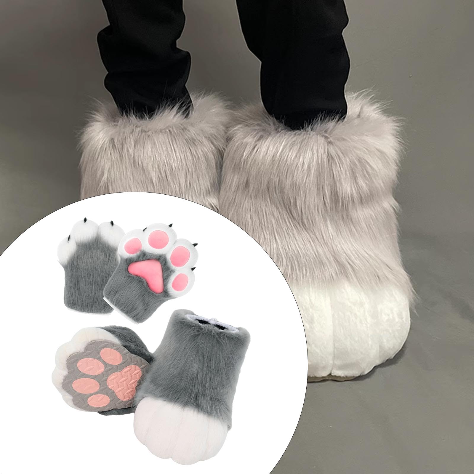 UGPLM Cosplay Animal Paws Fursuit for Women Gloves for Holiday Role Playing Masquerade: Gray