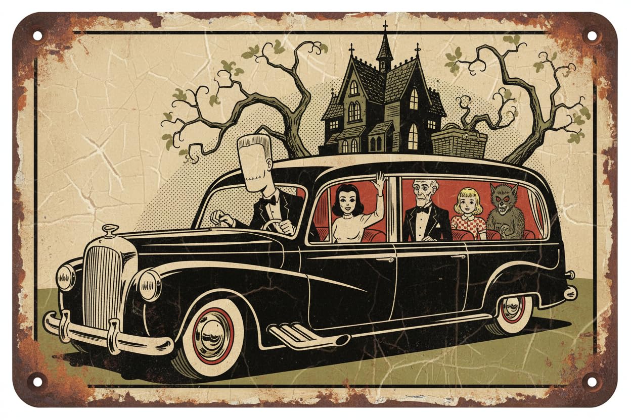 Vintage Metal Tin Sign 8X12 Metal Sign - Munsters Koach Comic - Decorative Tin Sign Custom Private Property Signs Outdoor