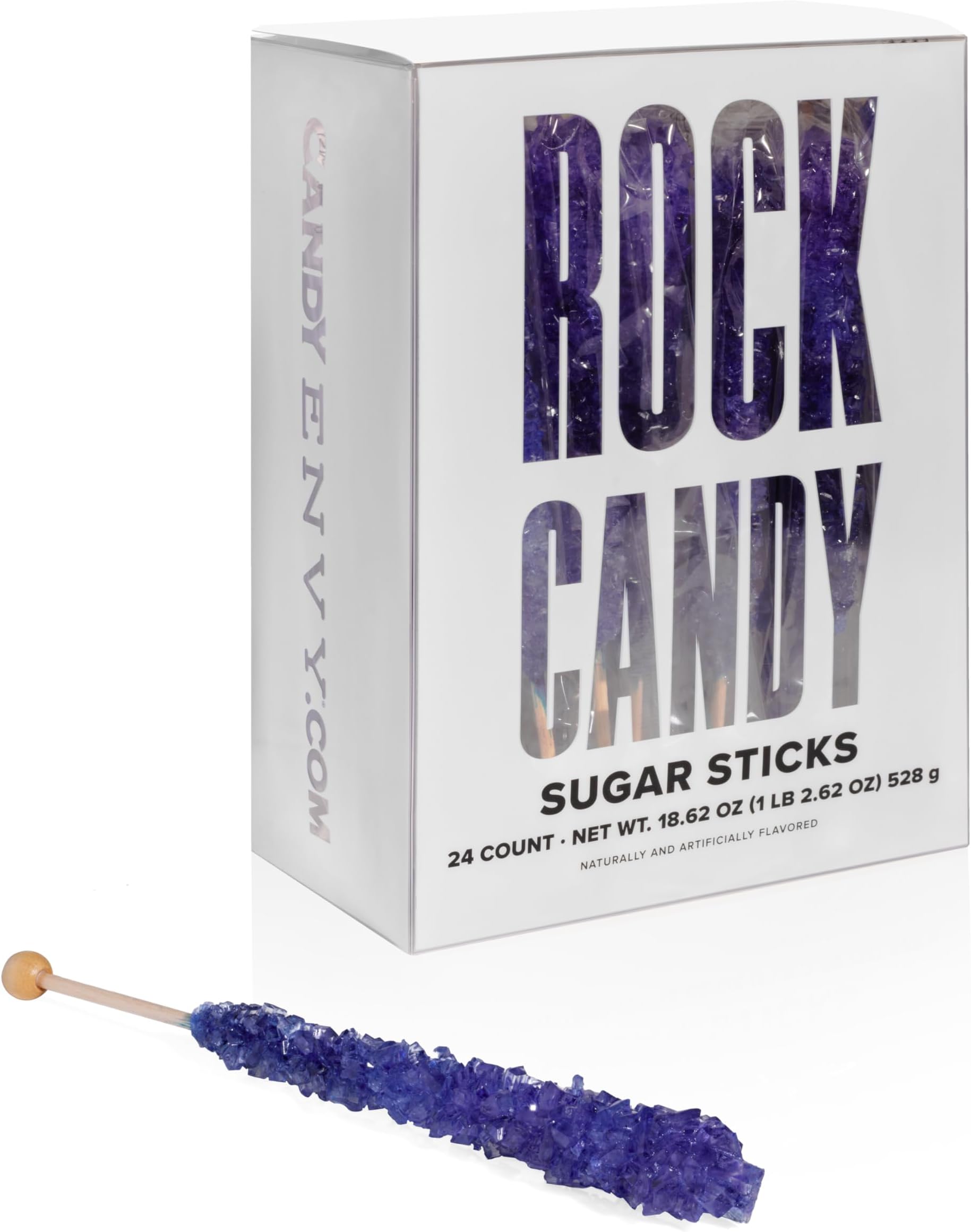 Purple Rock Candy Sugar Sticks - Grape Flavored - 24 Individually Wrapped Purple Candy