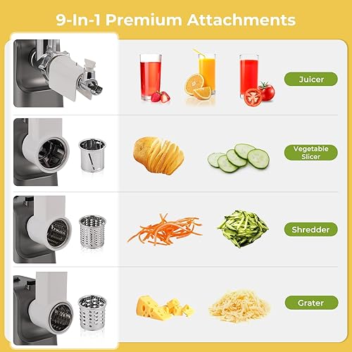 Miniatura 3 de Picadora eléctrica 9 en 1 de 1700 W para carne con accesorios, máquina de salchichas, kit Kubbe de acero inoxidable, 3 placas de molienda para el