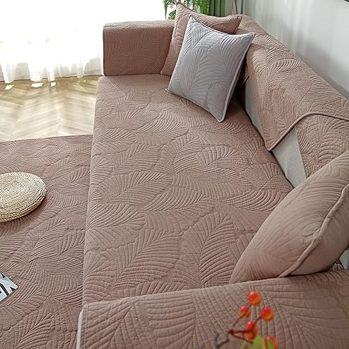 Miniatura 4 de vctops Funda de algodón con diseño de hoja de palmera para sofá, funda antideslizante para sofá modular, para perros, gatos y mascotas, para sofá