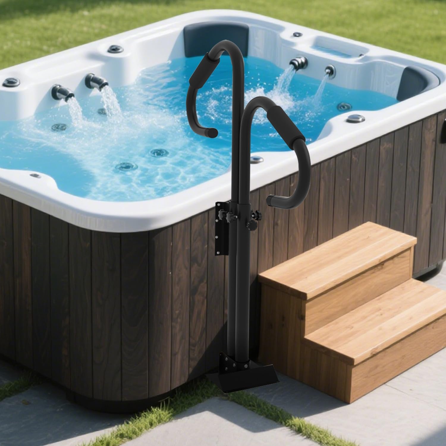 Hot Tub Handrail, 38"-56.2" Two-Way Height Adjustable with 360 Swivel Option, Hot Tub Railing to Get in and Out, 600LBS SPA Safety Handrail with Slide-Under Mount Base for Indoor & Outdoor