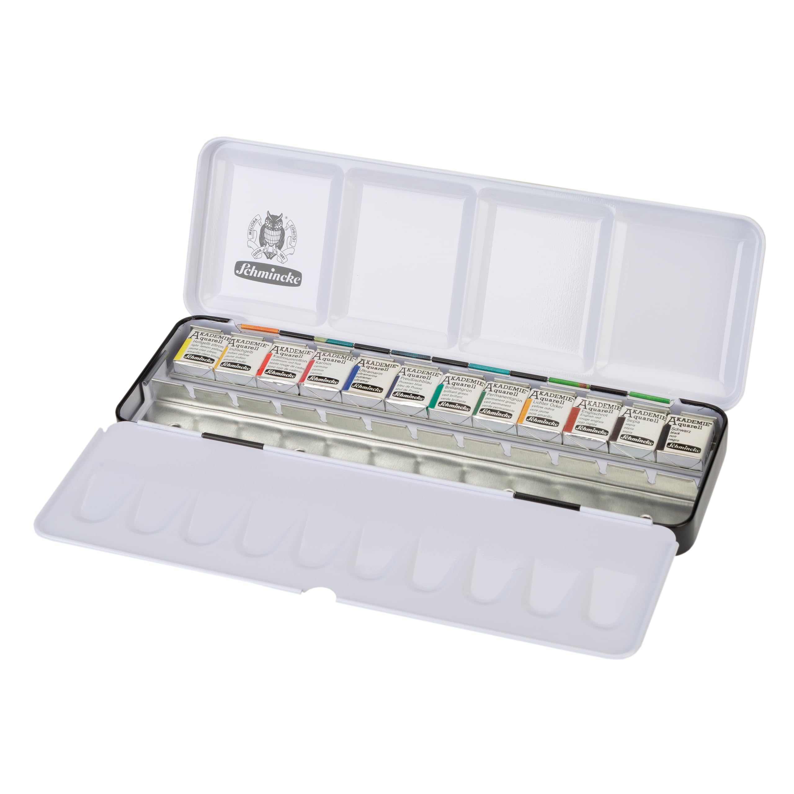 Schmincke Academia Aquarelle 75825097 - Boîte de Couleurs imprimée avec Un Design Aquarelle (12 moitiés, Espace pour 12 Godets supplémentaires)