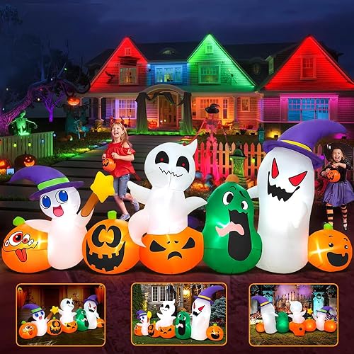 Miniatura 3 de Inflables de Halloween de 8 pies para decoración al aire libre, fantasma inflable con luz LED de calabaza, inflables para decoración al aire libre,