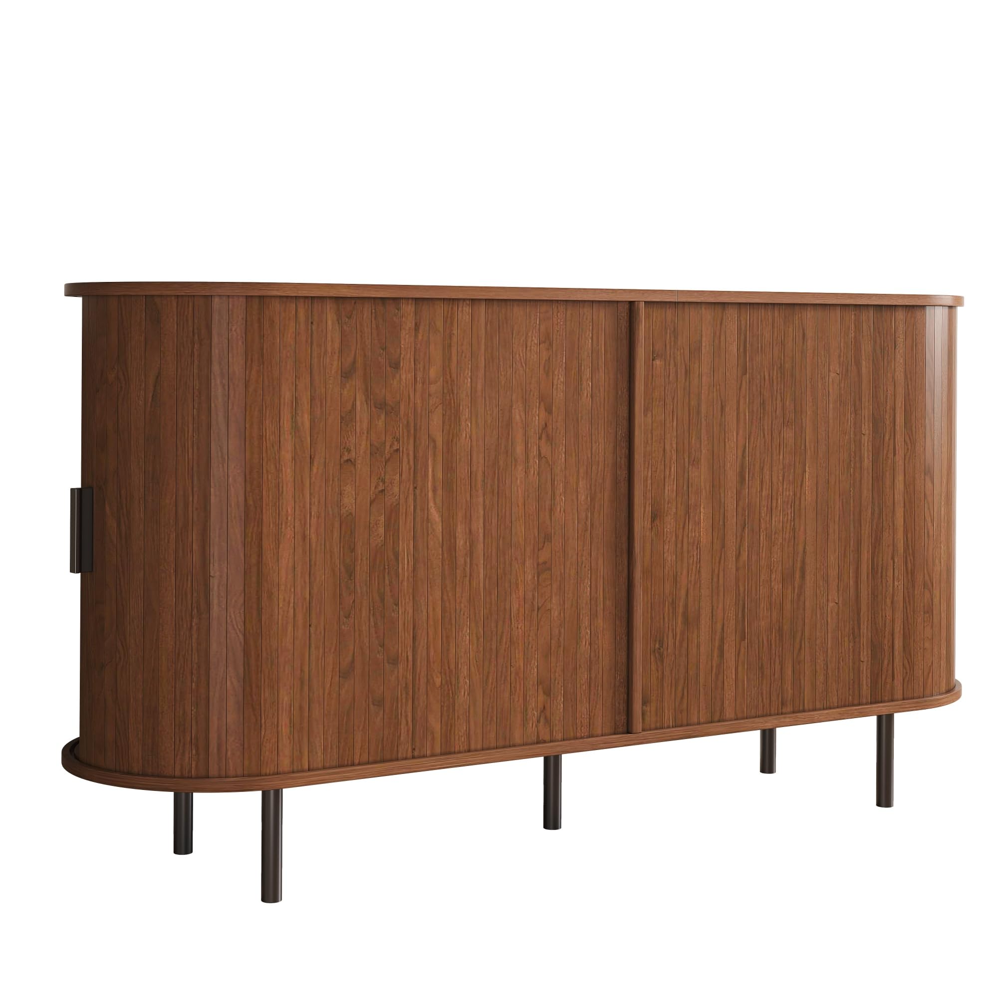 Credenza in legno di noce con 2 ante scorrevoli e scanalature verticali in rilievo, 140 x 40 x 75 cm, mobile porta TV, armadietto portaoggetti per soggiorno e corridoio elegante