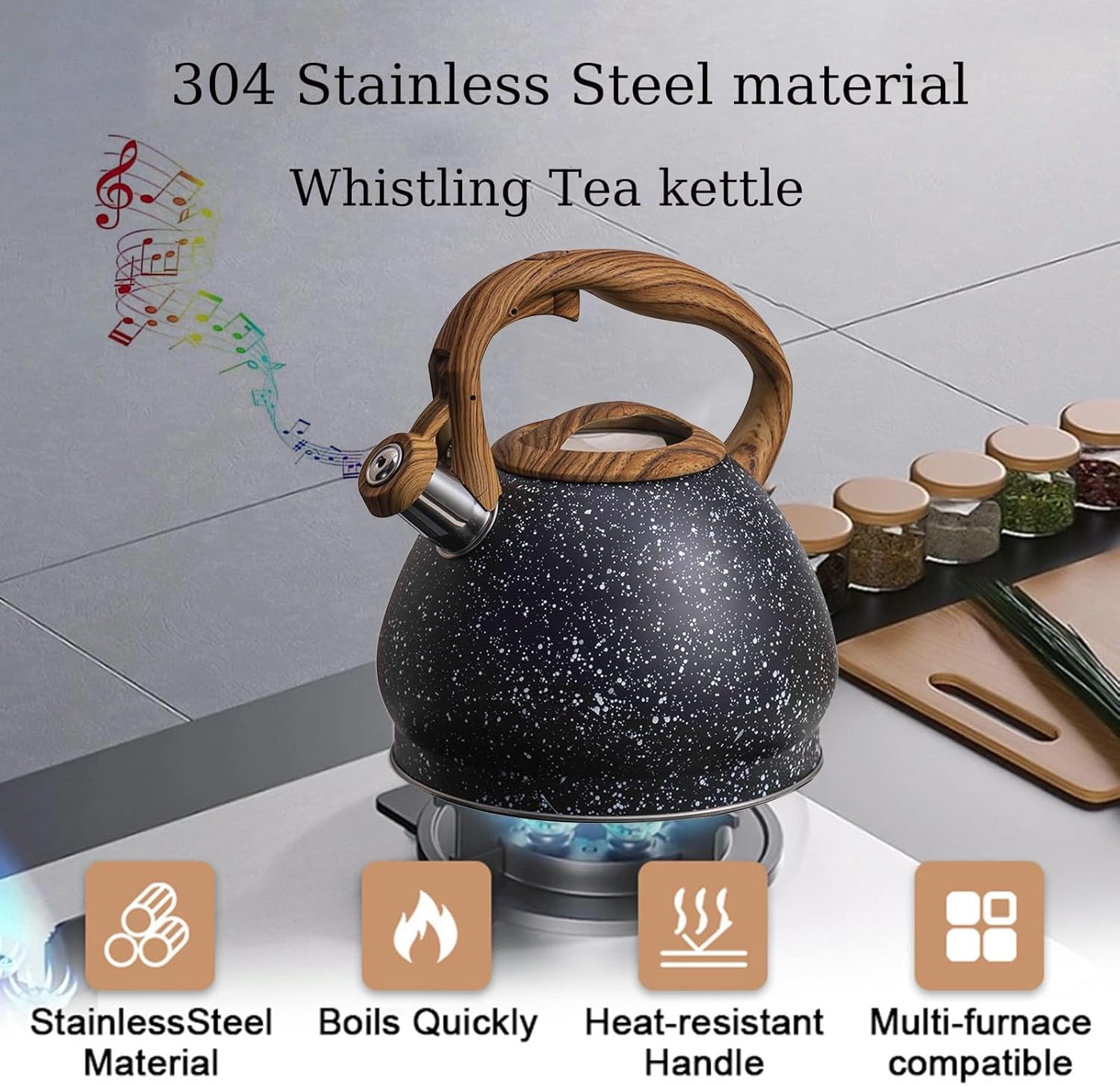 Tea Kettle for Stove Top, 304 Stainless Steel Whistling Teapot with Ergonomic Handle, Food Grade Tea Pot for Gas Electric Induction