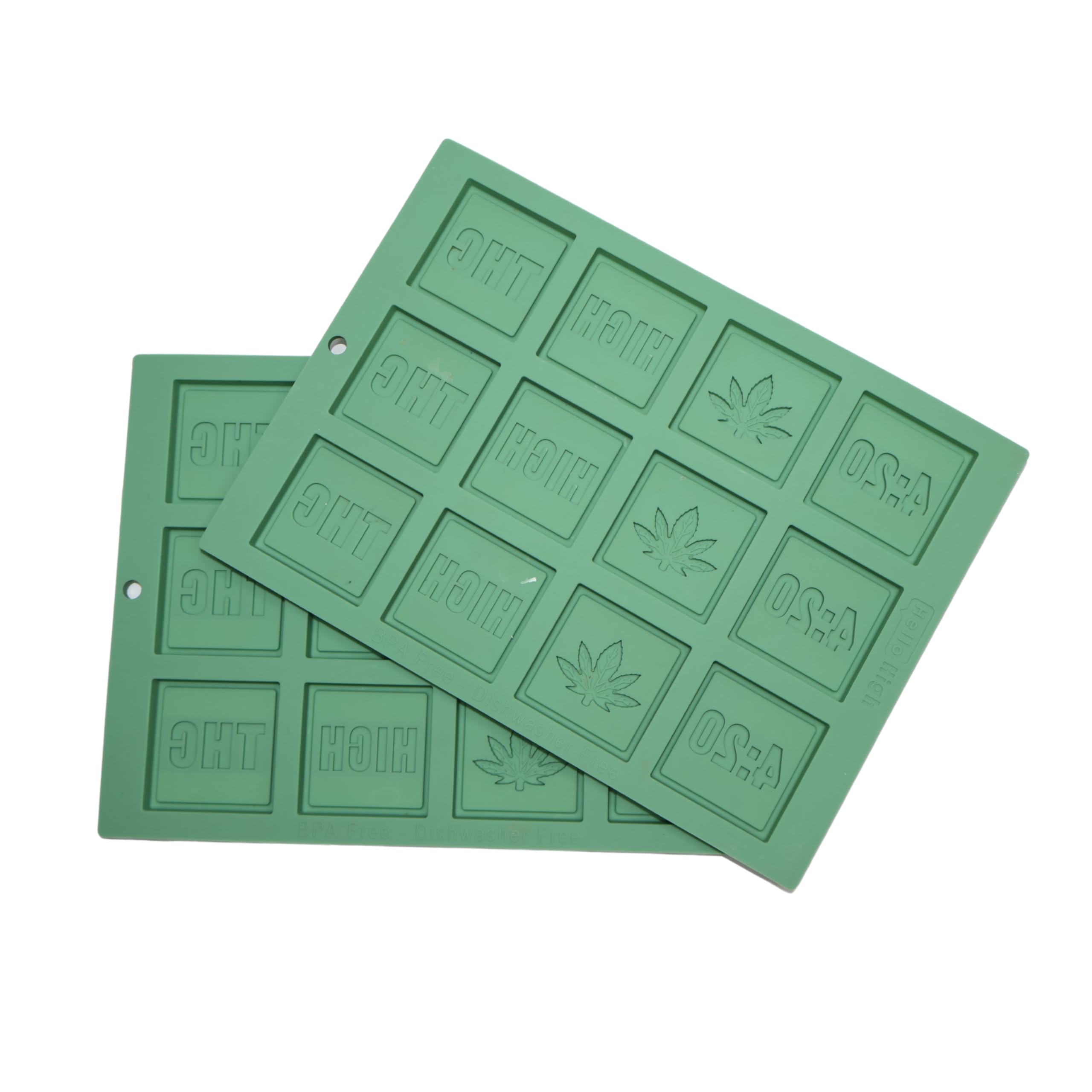Hello High - Cannabis Silicone Gummy Molds - 420 Marijuana Themed Silicone Chocolate and Candy Mold Baking Gift - 2 pack with 24 Cavities - 4 designs - BPA Free