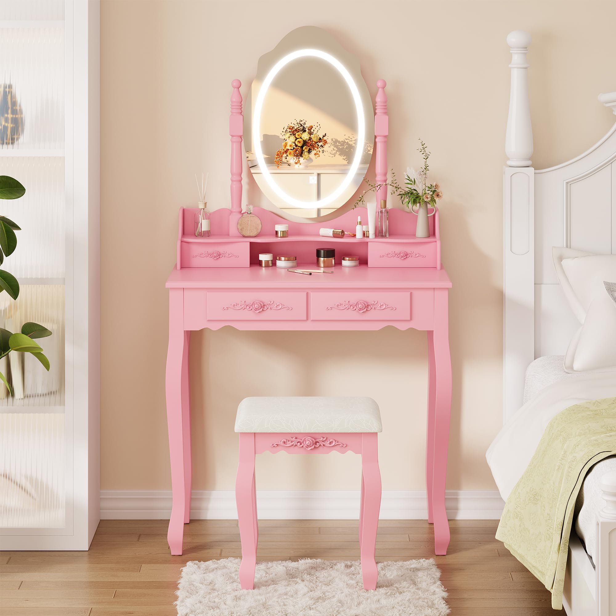 Alohappy Vanity Desk with Mirror and Lights