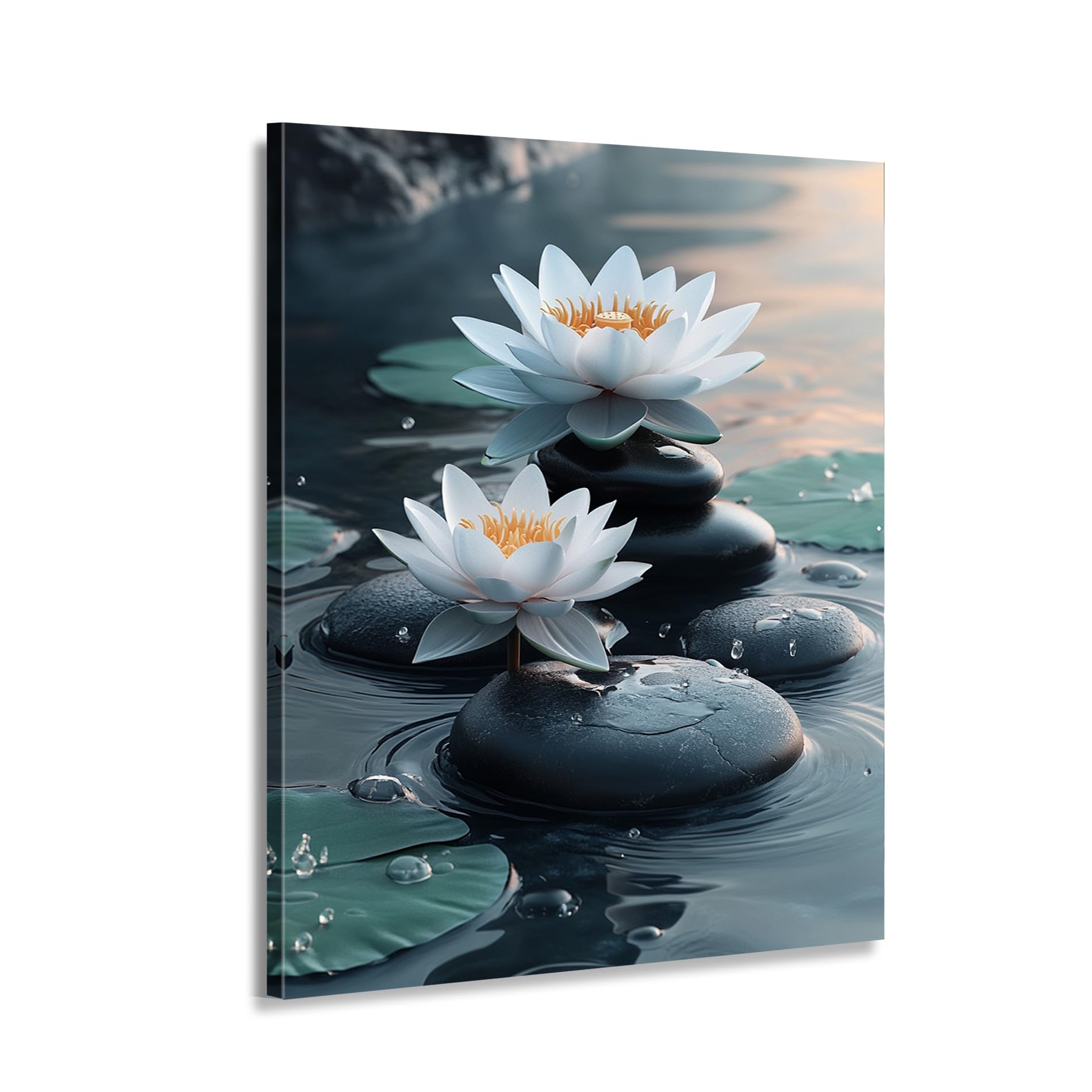 Botanical Home Decor: Lotus Flowers on Water Canvas Painting for Living Room Wall Art (Art-2,40x60 cm(unframed))