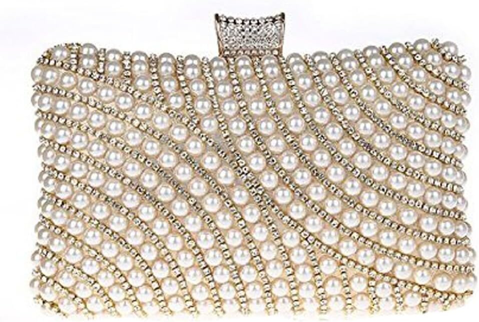 Photo PalShining Seed/Bead Faux Pearl Diamante Rhinestone Clutch Handbag 7260