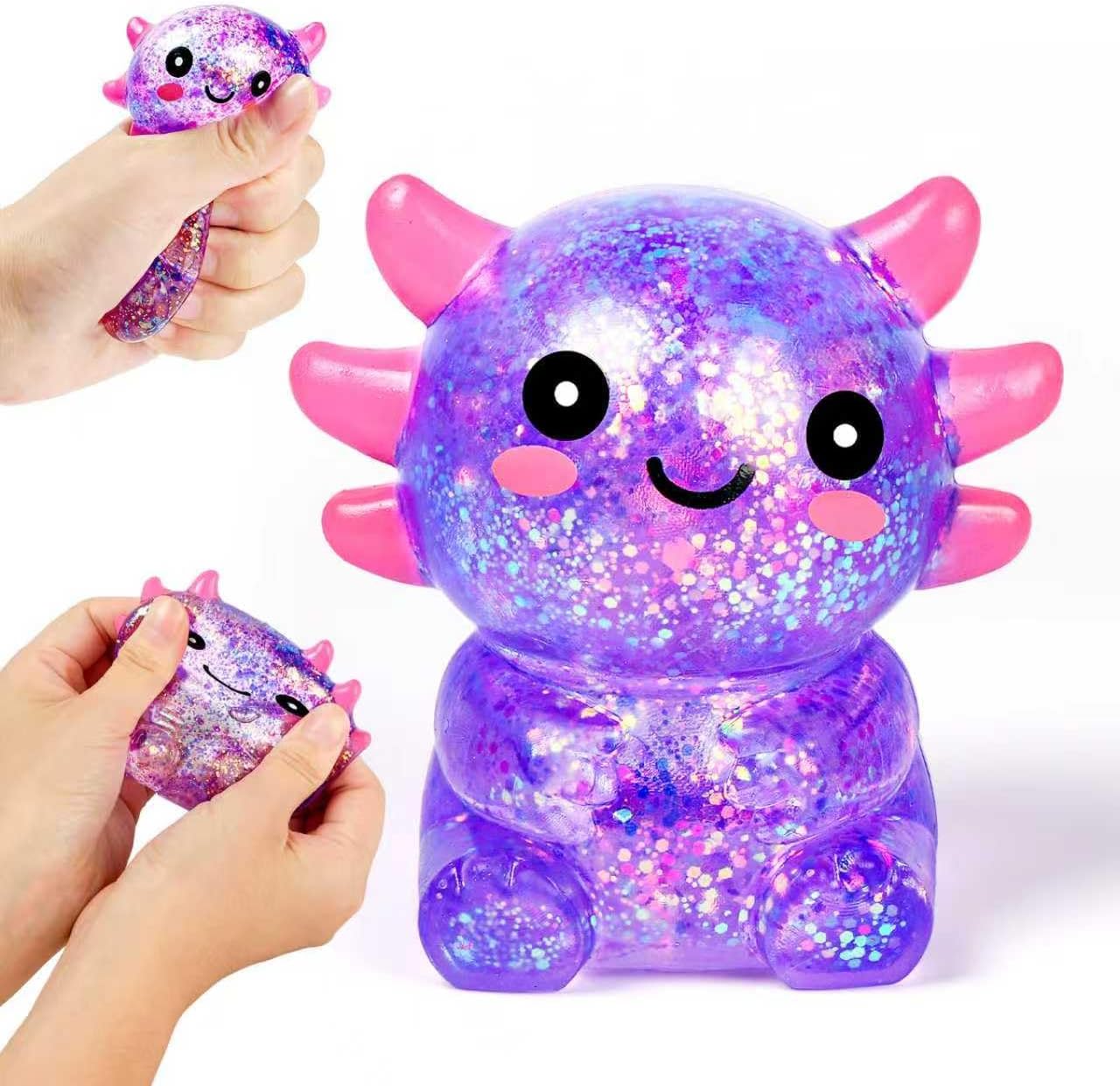 Squishy Axolotl Stress Balls for Adults and Kids, Cute Malt Sugar Filled Sensory Fidget Toy, Animal Stress Relief Axolotl Toys, Stretchy Squeeze Toys for Birthday Party Gift and Christmas (Purple)