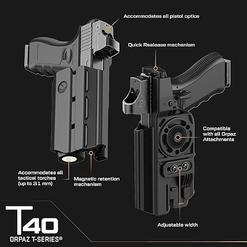 Miniatura 7 de Orpaz T40 - Funda ajustable y modular S&W M&P compatible con OWB S&W M&P 2.0 soporte de 0.354 in con luzláservistaóptica, asegurará tu pistola con