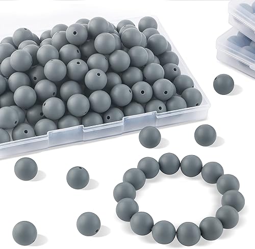 Sunrony 70 cuentas de silicona para hacer collares, cuentas redondas de silicona a granel de 0.59 pulgadas para bolígrafos (gris tenue)
