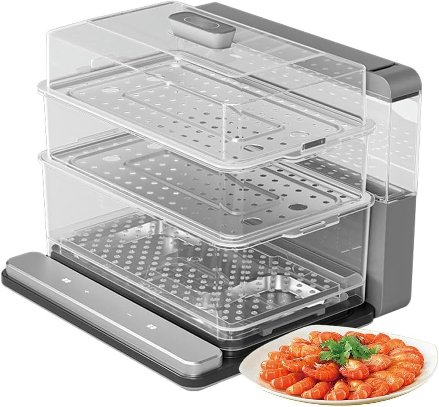 Wzglod Foldable 3 Tier Steamer, 1100W Electric Food Steamer with 24H Appointment, 20L Capacity Vegetable Meat Steamer 15s Release Steam, BPA Free for Veg Meat Fish Rice