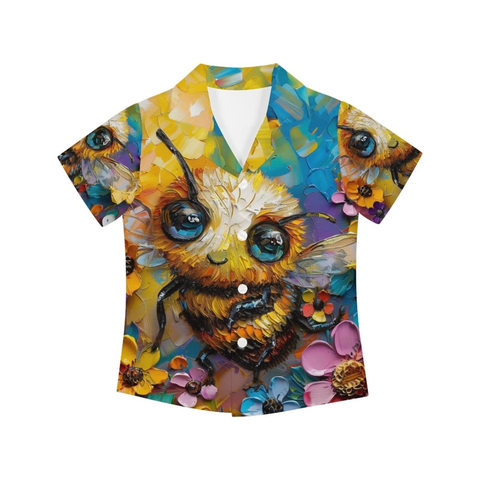 PinUp Angel Funky Casual Hawaiian Shirt Kids Boys Girls Art Oil Painting Animal Pattern Short Sleeve Unisex Beach Shirt