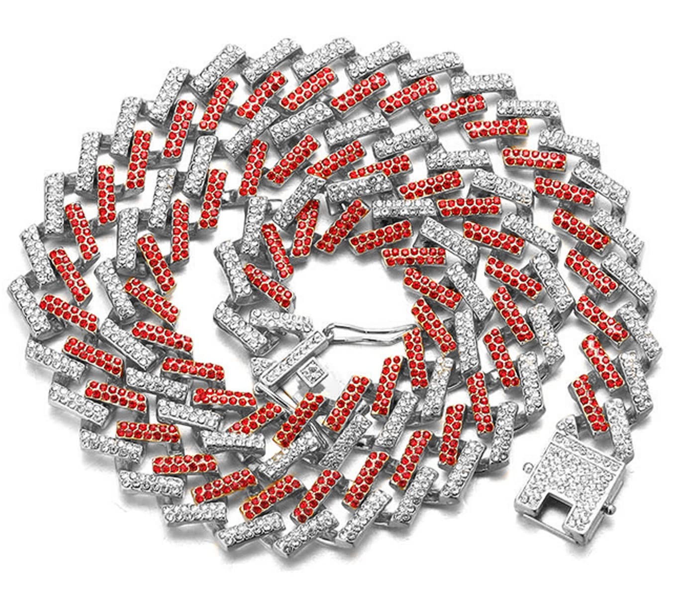 HalukakahCuban Link Chain for Men FUJI - 13MM Iced Out Diamond Gold Chain - 18k Real Gold Plated/Platinum White Gold Finish Necklace - Hand Set Multicolor Lab Diamonds - Gift for Him