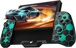 Controller cu iluminare PALPOW, joypad dintr-o singură piesă pentru Nintendo Switch OLED, RGB, turbo, mapare, model fagure, negru