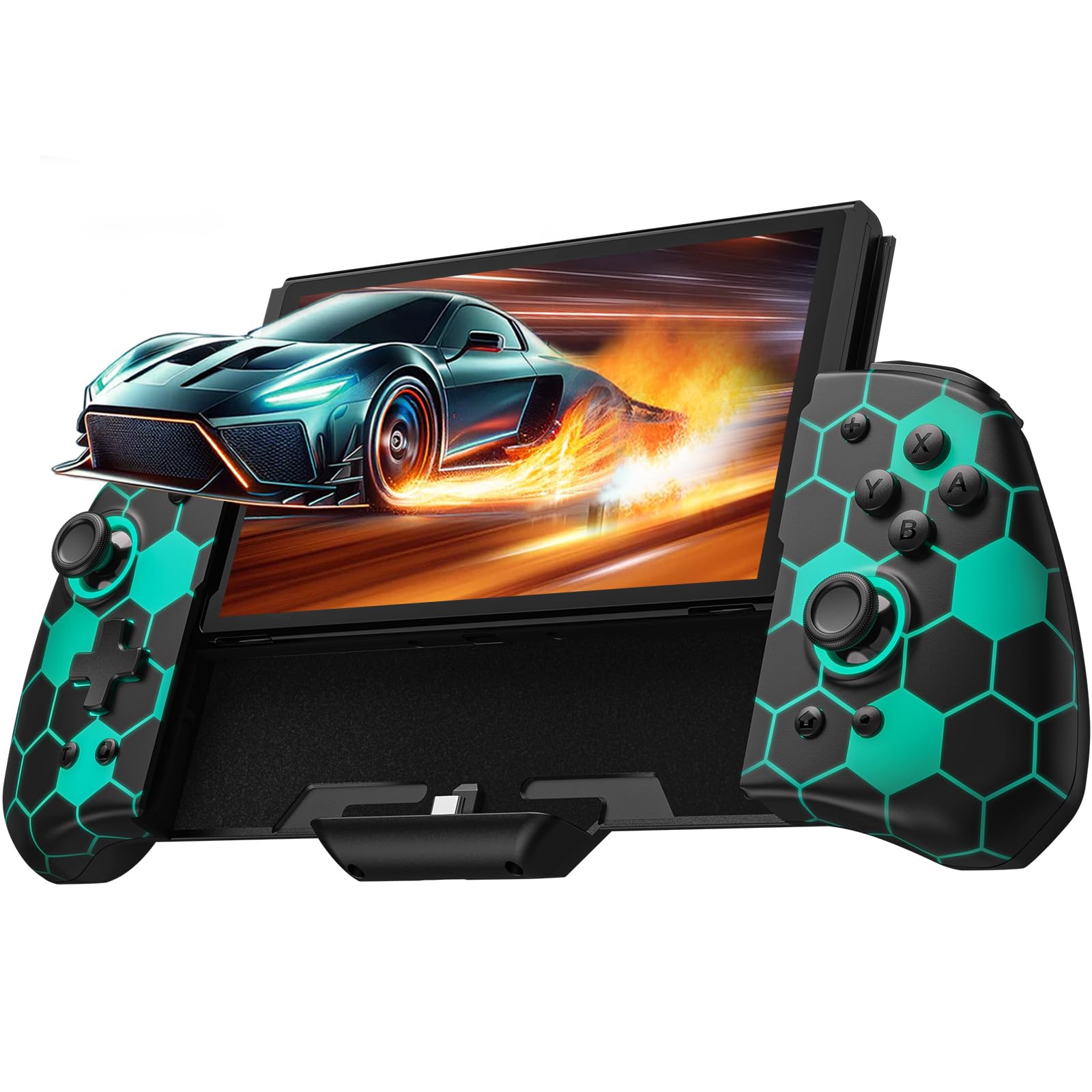 PALPOW Mando luminoso Switch – Compatible con Nintendo Switch/OLED, diseño ergonómico Luminpad, Joypad monobloque, RGB, Turbo, Mapping – Negro Panal de Abeja