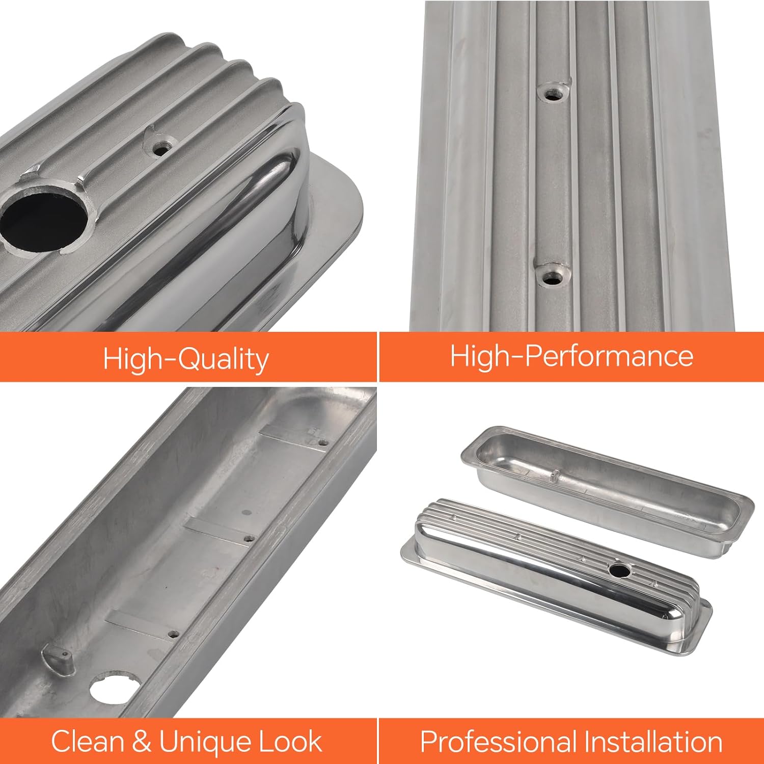 Valve Covers Short Polished Finned Center Bolt Compatible with Small Block Chevy Retro Vortec 5.0 5.7 350