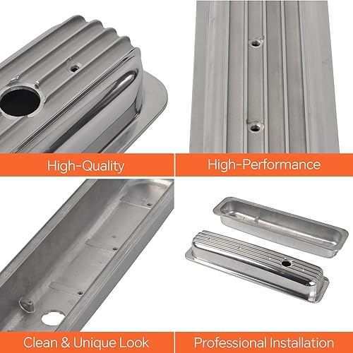 Miniatura 33 de Cubiertas de válvula de aluminio con aletas compatibles con bloque pequeño Chevy 58-86 Tall 327 350 400 - Plata pulida Plateado (sliver)