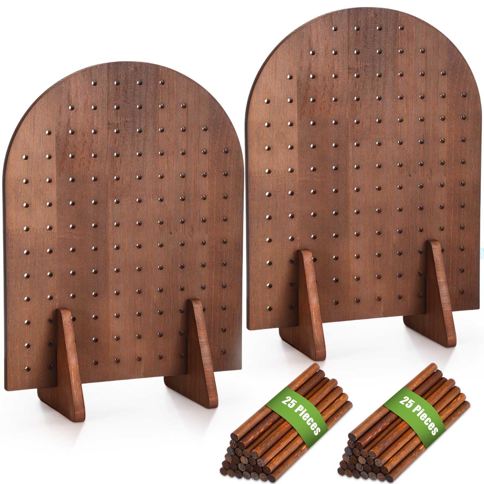 Colingmill 2 Sets Keychain Display Stand Wooden Pegboard Display Stand with 25 Pcs Dowel Rods Oval Bracelet Organizer Holder for Jewelry, Craft Shows, Necklace, Selling, 15.75